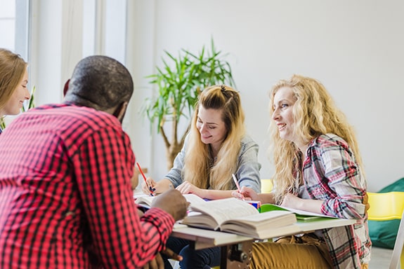 group of students studying